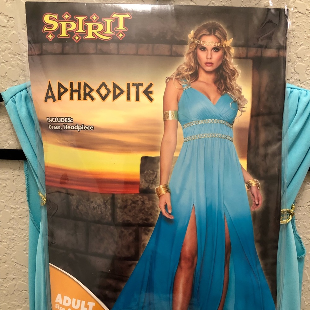 Women’s Aphrodite Halloween Dress Up Costume size Small 4-6 Aqua Ombré & Gold